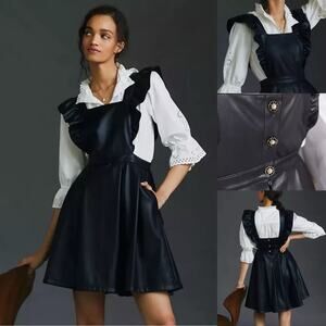Maeve Anthropologie Faux Vegan Leather Pinafore Dress